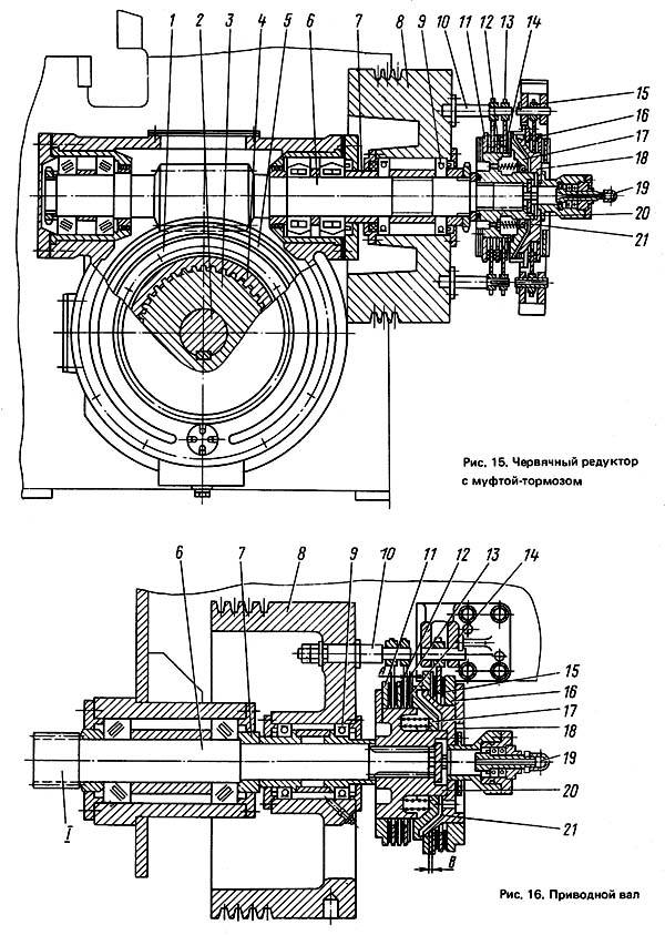 Приводной вал і червячный редуктор з муфтой-тормозом гильотинных ножниц НД3316г